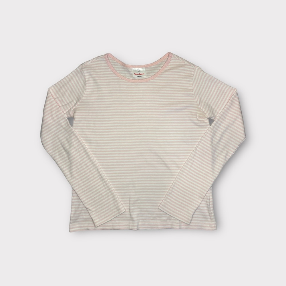 Hanna Andersson Pointelle Pink & White Striped Pima Cotton Long Sleeve Top